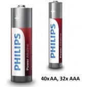 Piles alcalines Philips - 72 paquets - 40 AA + 32 AAA
