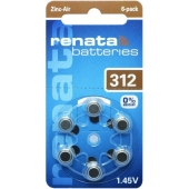 Renata ZA 312 pile pour aide auditive Zinc Air 6 pièces