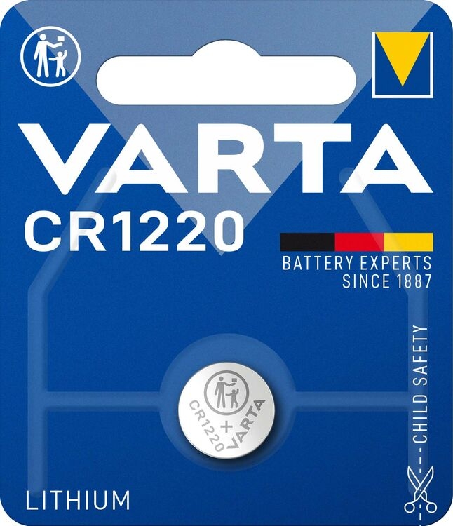 Pile plate Lithium CR 1220 electronics blister 2 VARTA - Kibo